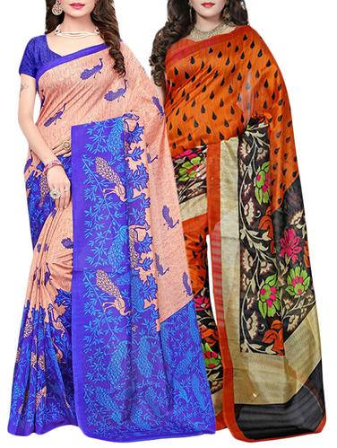 multi cotton silk combos saree with blouse - 14922313 - Very Small Image - 1