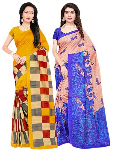 multi cotton silk combos saree with blouse - 14922340 - Very Small Image - 1