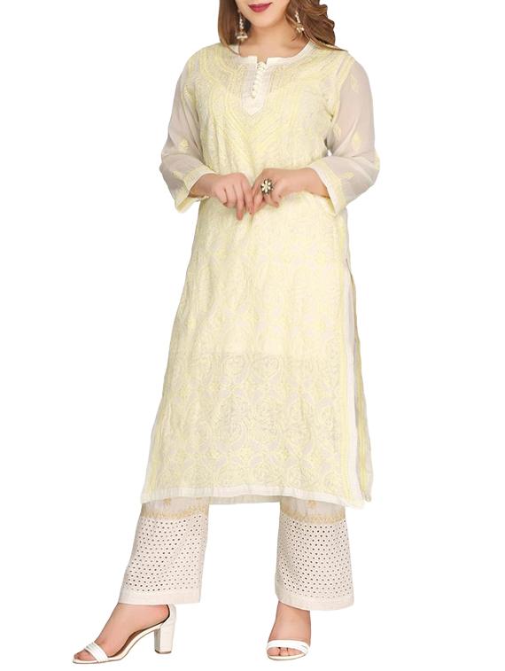 ADA cream cotton straight kurta - 14923017 - Zoom Image - 1