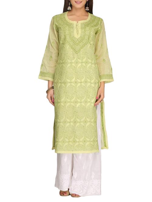 ADA green cotton straight kurta - 14923018 - Standard Image - 1