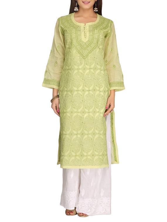 ADA green cotton straight kurta - 14923018 - Zoom Image - 1