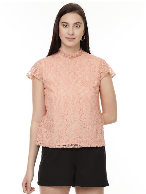 mock neck floral lace top - 14923850 - Standard Image - 1