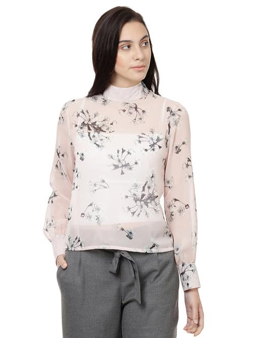 mock neck floral sheer top - 14923854 - Standard Image - 1