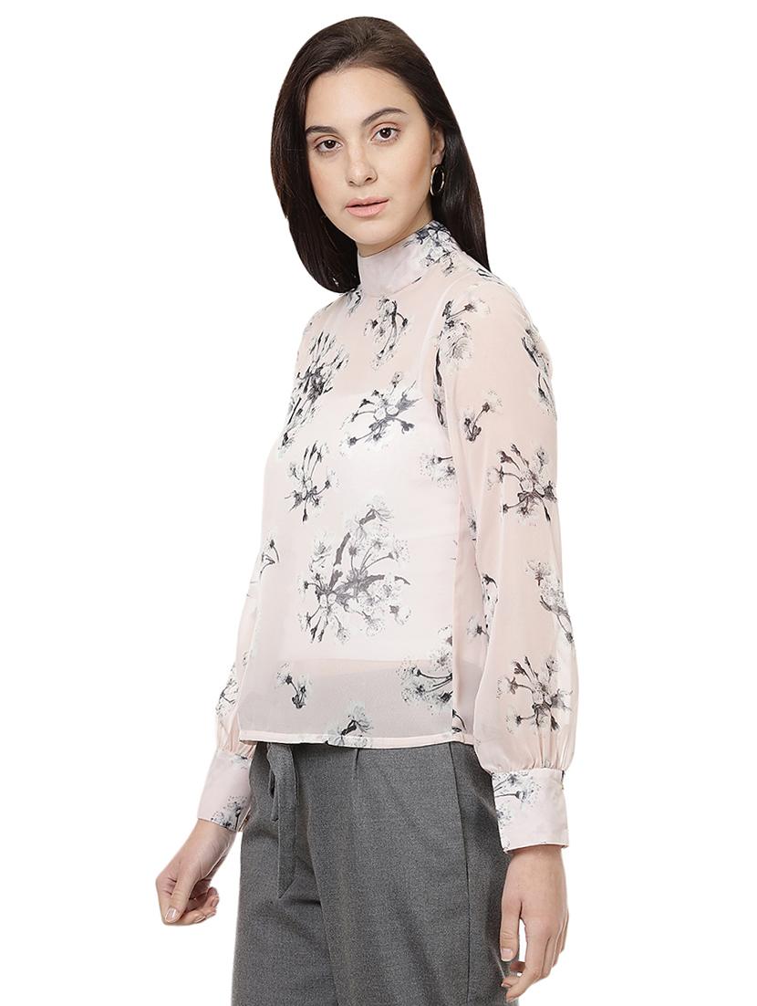 mock neck floral sheer top - 14923854 - Zoom Image - 2