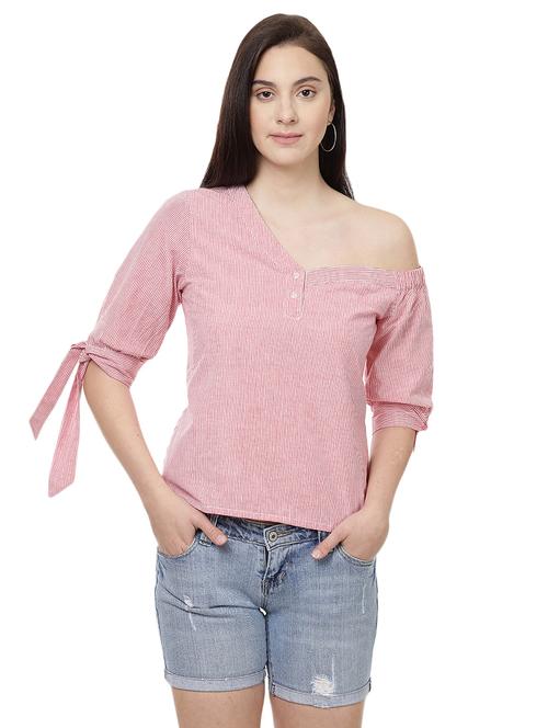 single shoulder striped top - 14923857 - Standard Image - 1