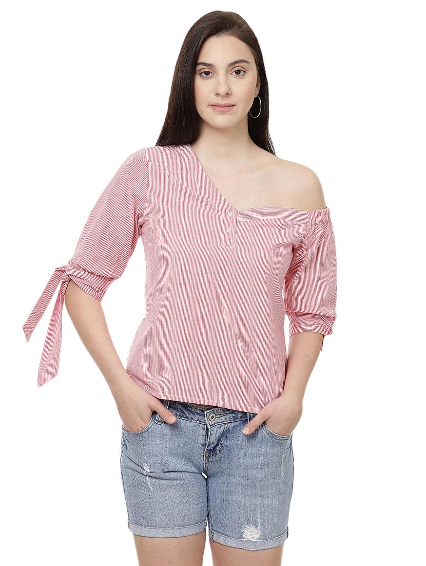 single shoulder striped top - 14923857 - Zoom Image - 1