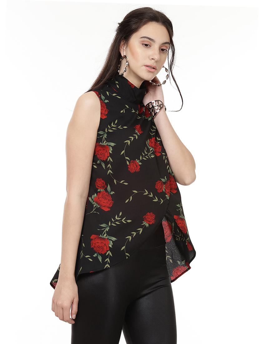 floral print asymmetric polyester top - 14923867 - Zoom Image - 2