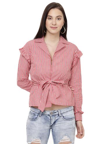 gingham check self tie waist top - 14923870 - Very Small Image - 1