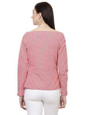 red gingham checkered lace up top - 14923875 - Standard Image - 3