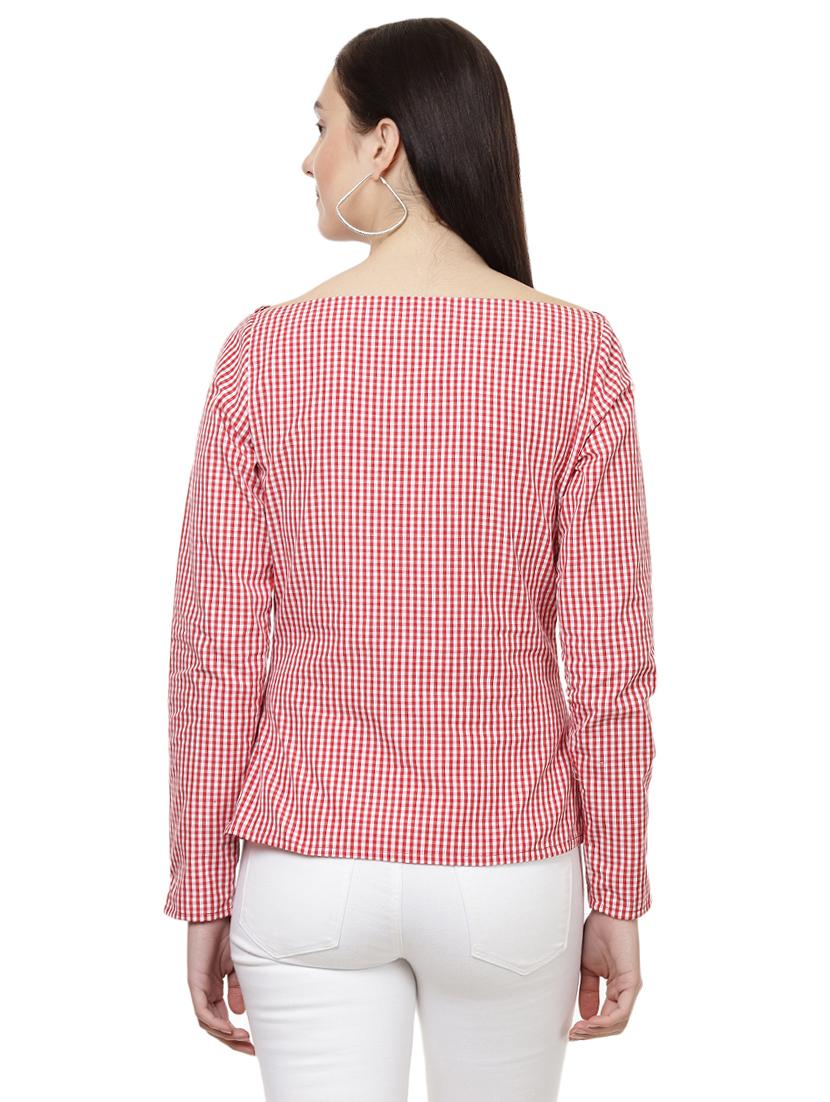 red gingham checkered lace up top - 14923875 - Zoom Image - 3