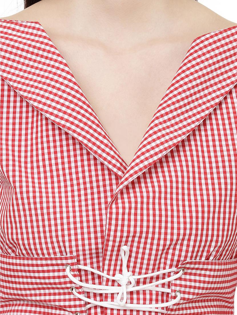 red gingham checkered lace up top - 14923875 - Zoom Image - 4