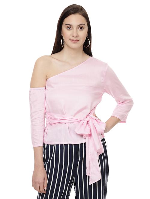 single shoulder self tie waist top - 14923880 - Standard Image - 1