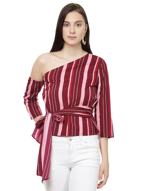 single shoulder front knot top - 14923881 - Standard Image - 1