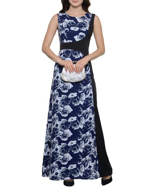 blue printed crepe maxi dress - 14923892 - Standard Image - 1