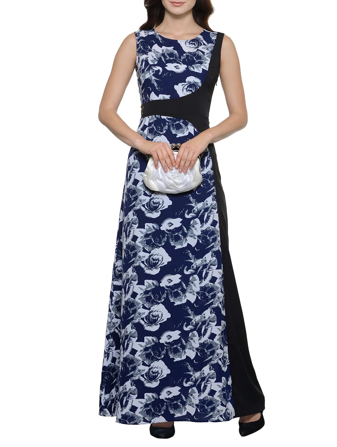 blue printed crepe maxi dress - 14923892 - Zoom Image - 1