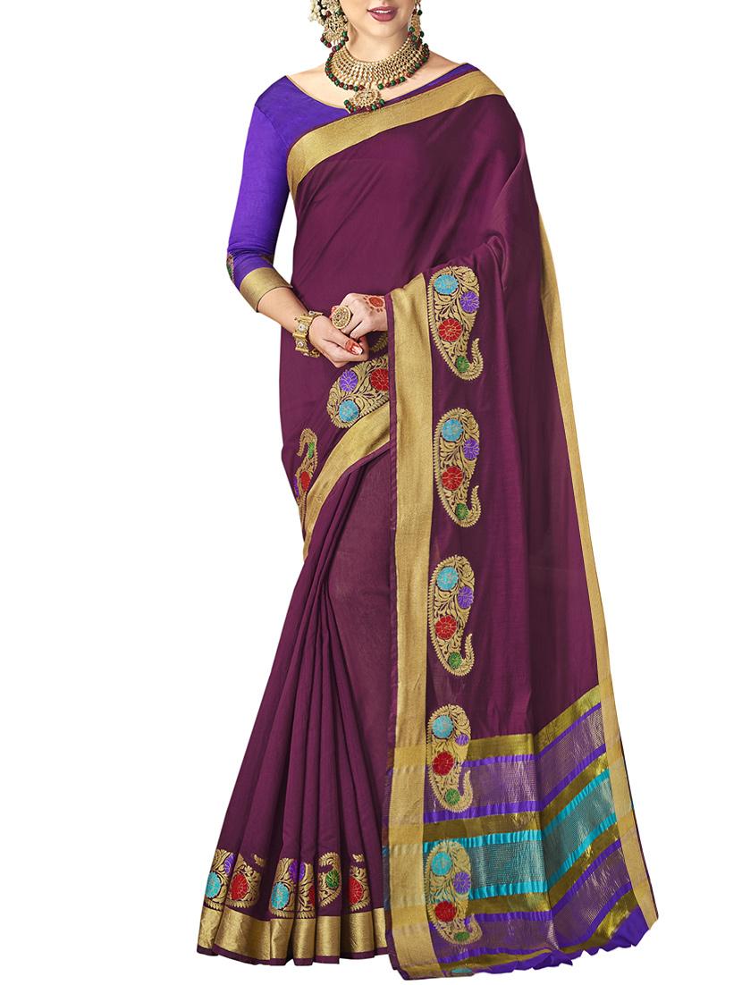 Paisley chanderi saree with blouse - 14923894 - Zoom Image - 1
