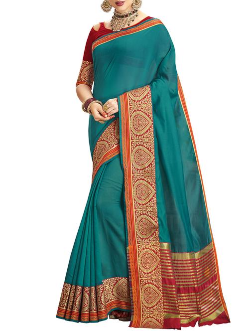 Zari bordered chanderi saree with blouse - 14923896 - Standard Image - 1