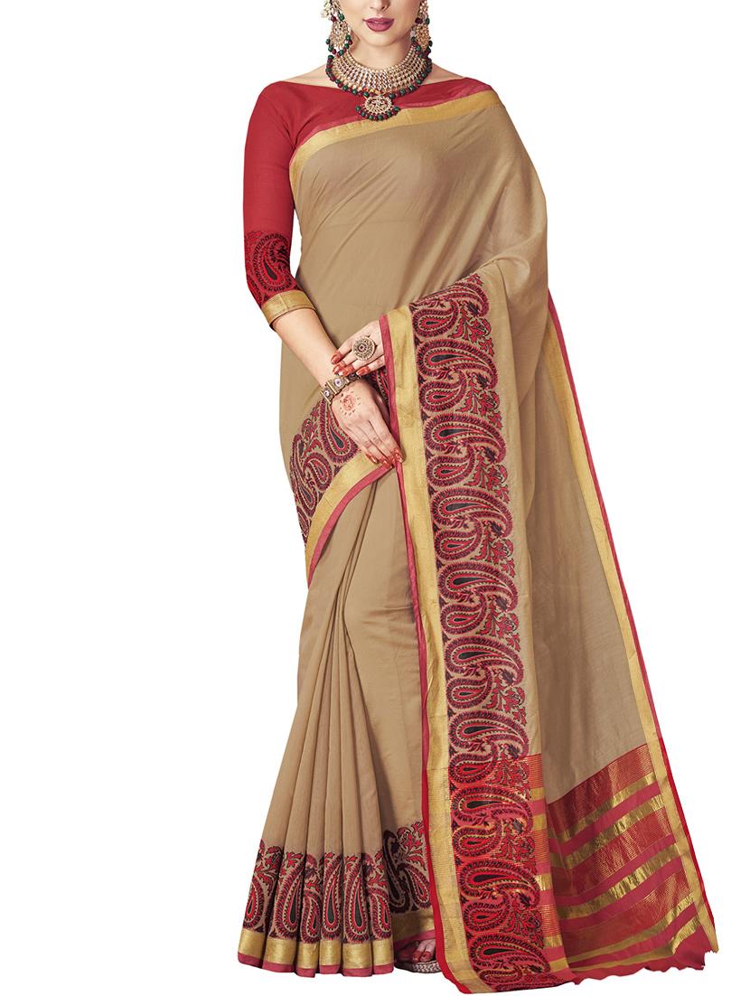 Paisley chanderi saree with blouse - 14923897 - Zoom Image - 1