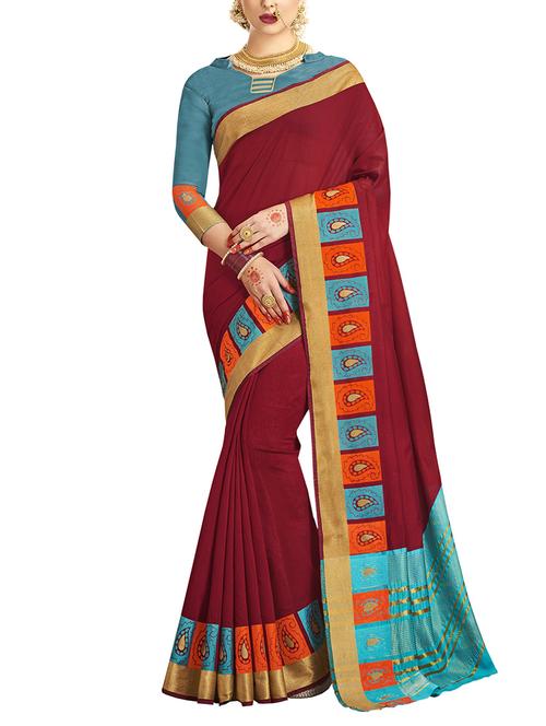 Paisley chanderi saree with blouse - 14923898 - Standard Image - 1