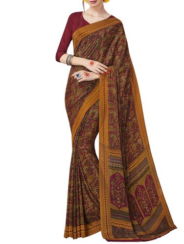 multicolor crepe printed saree with blouse - 14923907 - Very Small Image - 1