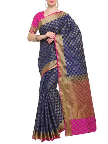 blue banarasi saree with blouse - 14923925 - Very Small Image - 1