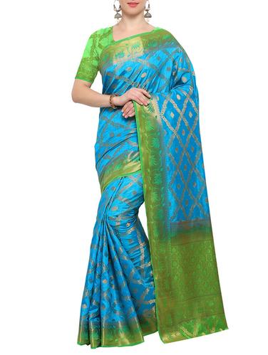 sky blue banarasi saree with blouse - 14923928 - Very Small Image - 1