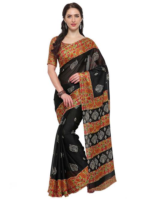 black chiffon printed saree with blouse - 14924290 - Standard Image - 1