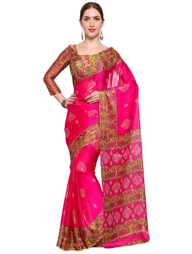 pink chiffon printed saree with blouse - 14924294 - Very Small Image - 1