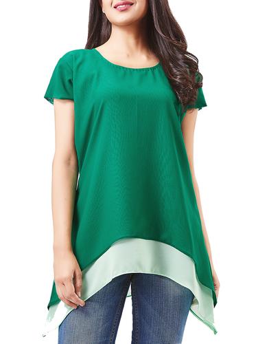 green solid georgette tunic - 14924308 - Very Small Image - 1