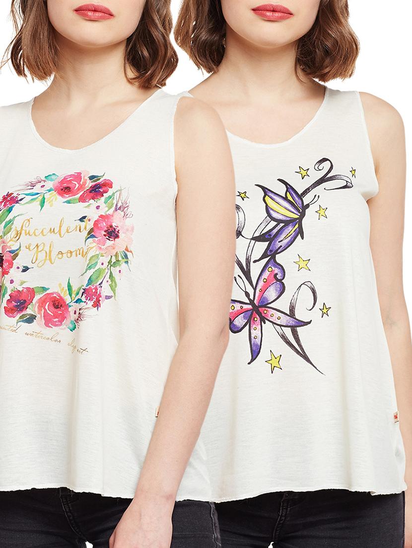 set of 2 white printed tank tee - 14924414 - Zoom Image - 1