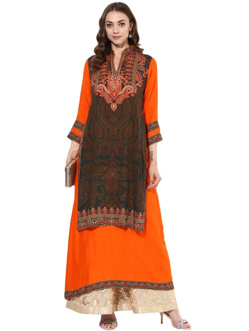orange rayon layered kurta - 14924524 - Standard Image - 1