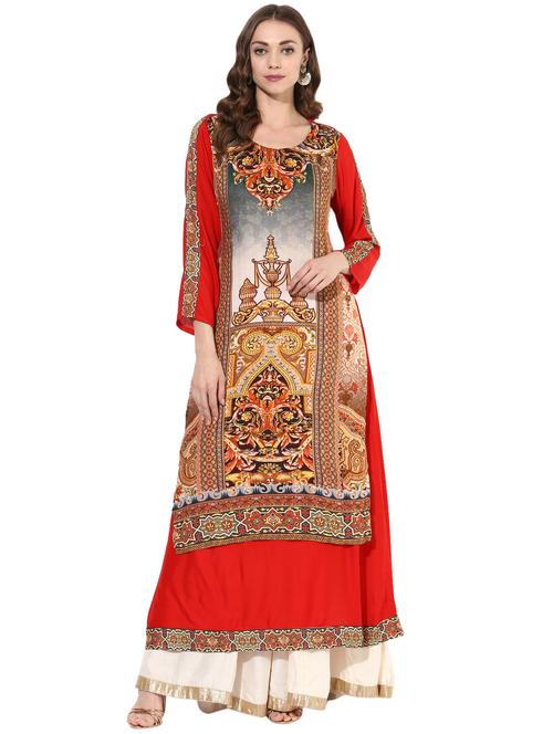 red rayon layered kurta - 14924526 - Standard Image - 1