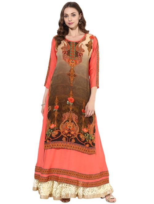 peach rayon layered kurta - 14924529 - Standard Image - 1