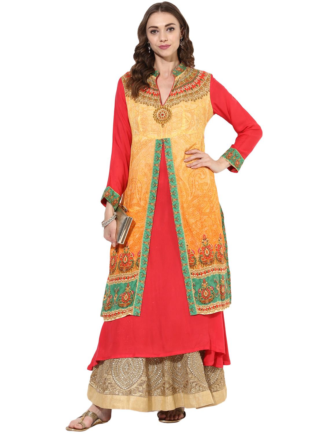pink rayon layered kurta - 14924530 - Zoom Image - 1