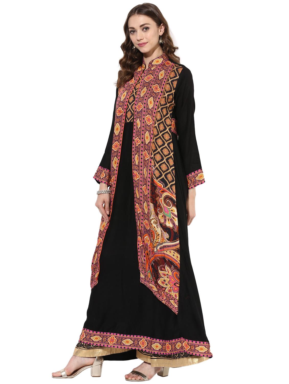 black rayon layered kurta - 14924531 - Zoom Image - 2