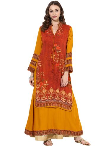 mustard rayon layered kurta - 14924532 - Very Small Image - 1