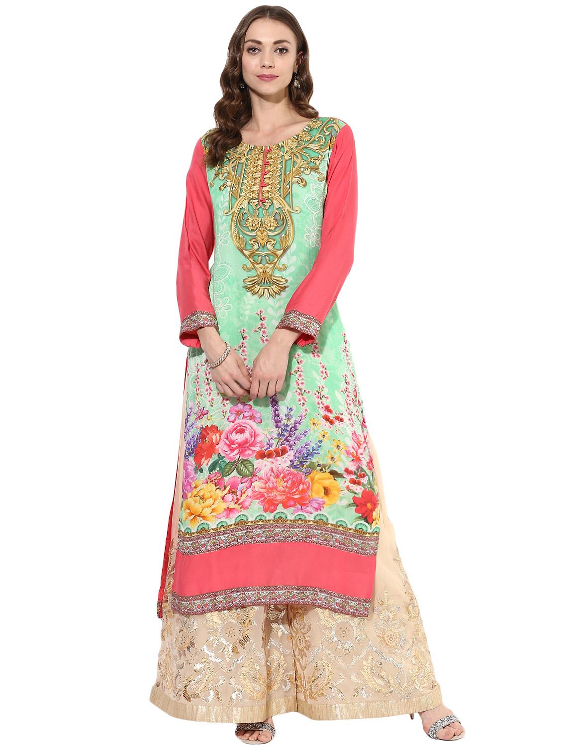 sky blue rayon straight kurta - 14924535 - Zoom Image - 1