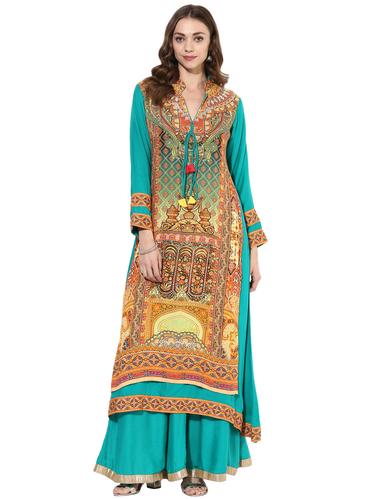 green rayon layered kurta - 14924538 - Very Small Image - 1
