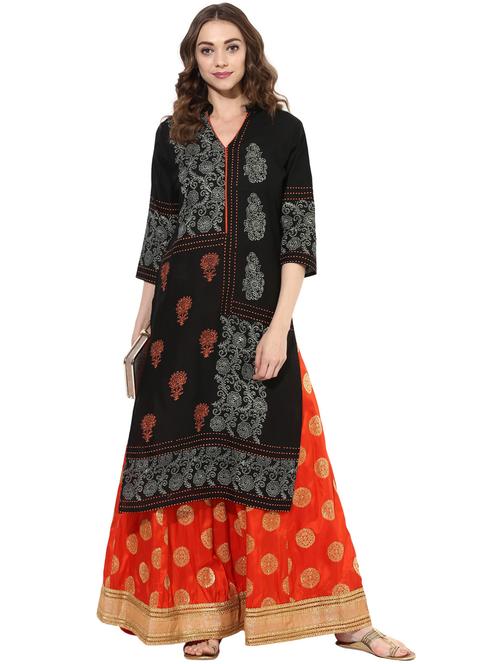 black cotton straight kurta - 14924540 - Standard Image - 1