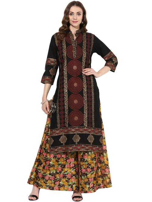 black cotton straight kurta - 14924543 - Standard Image - 1