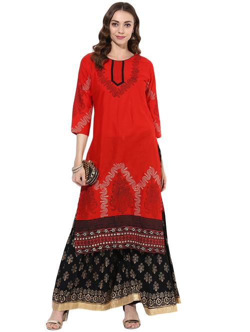 red cotton straight kurta - 14924547 - Standard Image - 1