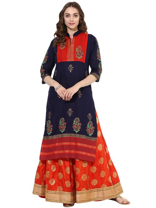 Blue cotton straight kurta - 14924550 - Standard Image - 1