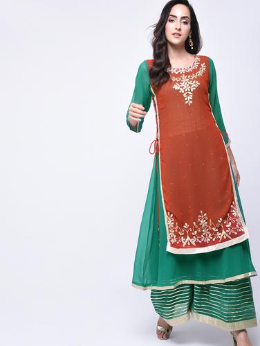 red georgette layered kurta - 14924553 - Very Small Image - 1