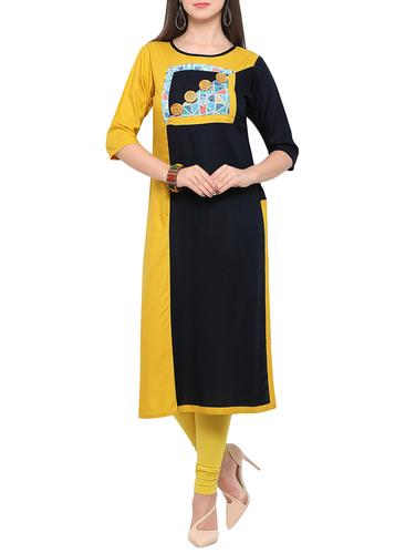 black rayon straight kurta - 14924579 - Very Small Image - 1