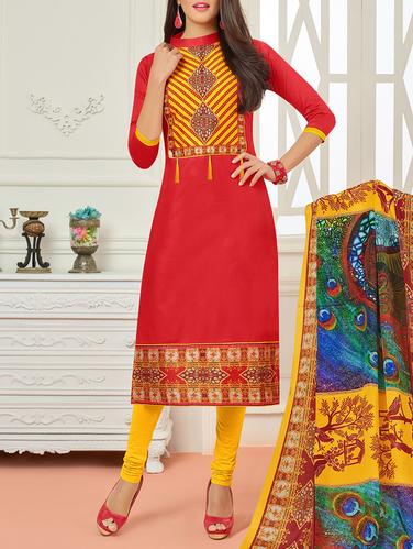 Embroidered unstitched churidaar suit - 14924651 - Very Small Image - 1