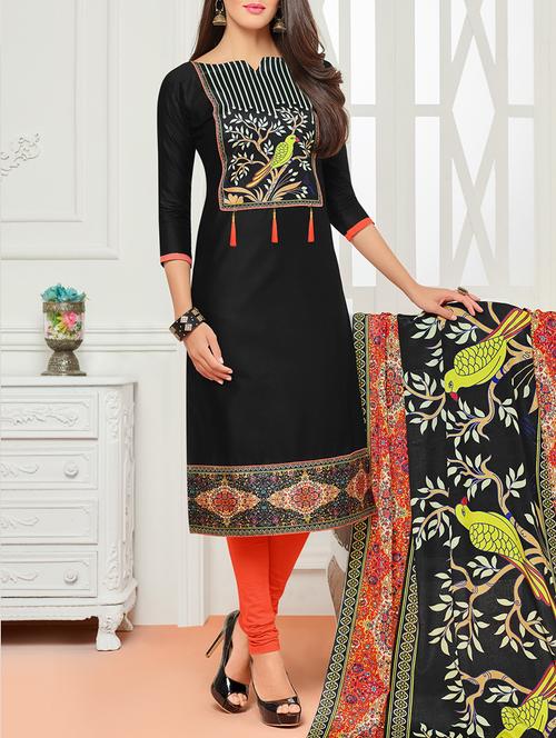 Embroidered unstitched churidaar suit - 14924653 - Standard Image - 1
