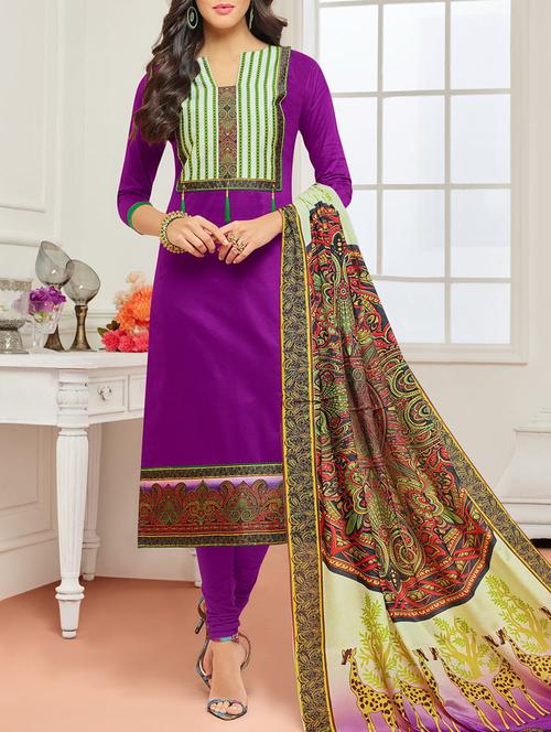 Printed unstitched churidaar suit - 14924657 - Standard Image - 1