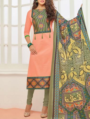 Printed unstitched churidaar suit - 14924661 - Very Small Image - 1