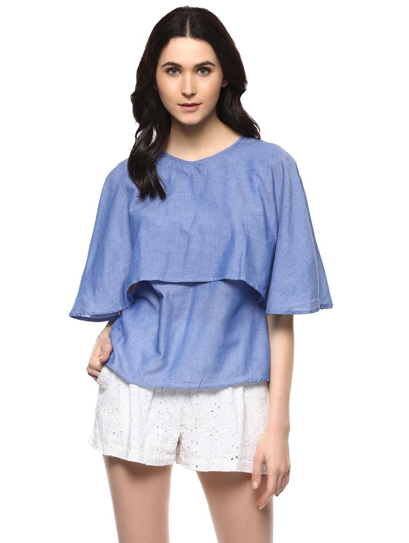 Miway Women's Cotton Blue Solid Casual Top - 14924826 - Zoom Image - 1