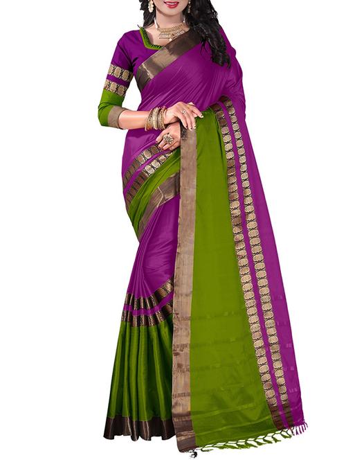 magenta cotton blend maheshwari saree with blouse - 14925663 - Standard Image - 1